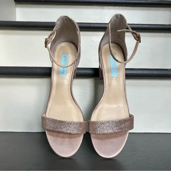 Betsey Johnson Miri Champagne Gold Glitter Ankle Strap  Evening Sandals, Size 10