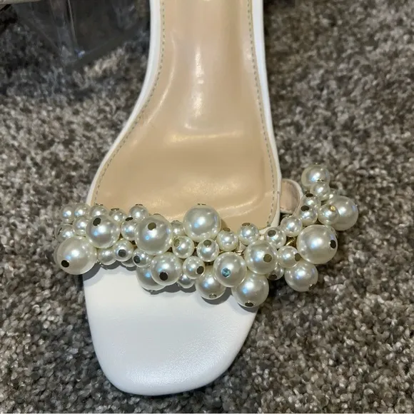 Betsey Johnson Strappy Heels Pearl Beaded Funky Glam Art Chic Formal Office