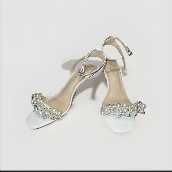 Betsey Johnson Strappy Heels Pearl Beaded Funky Glam Art Chic Formal Office