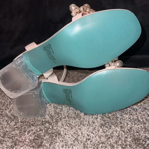 Betsey Johnson Strappy Heels Pearl Beaded Funky Glam Art Chic Formal Office