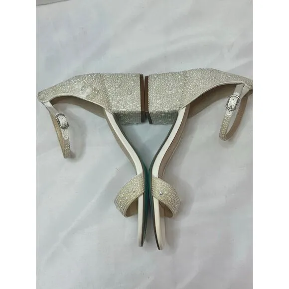 Betsey Johnson Women's Mari Block Heel Evening Sandals Size 6.5 Pearl