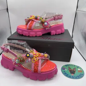 Betsey Johnson Womens Sz 8.5 Graysen  Chunky Platform Sandals Pink Beaded Y2K