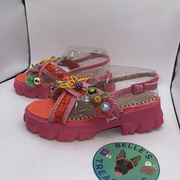 Betsey Johnson Womens Sz 8.5 Graysen  Chunky Platform Sandals Pink Beaded Y2K