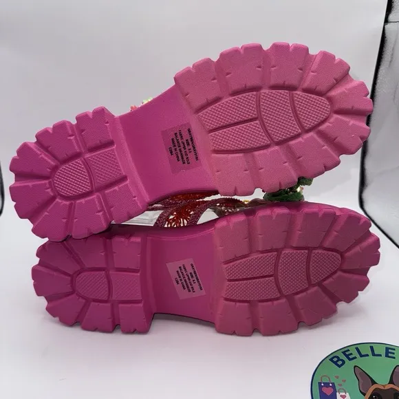 Betsey Johnson Womens Sz 8.5 Graysen  Chunky Platform Sandals Pink Beaded Y2K