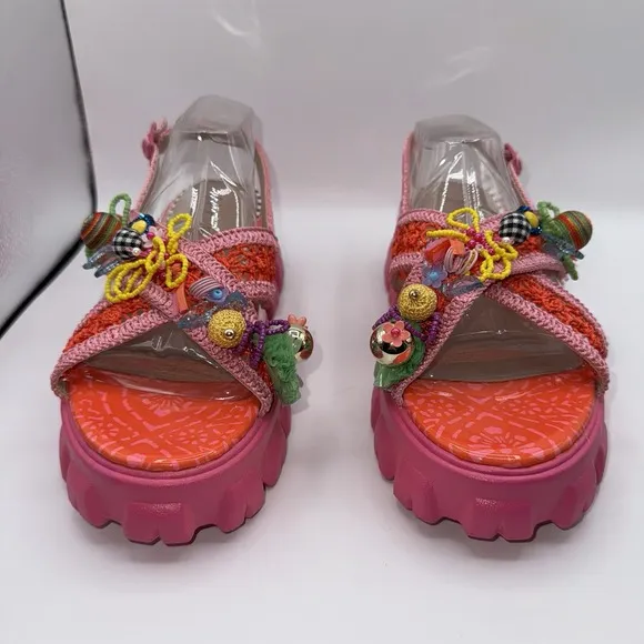 Betsey Johnson Womens Sz 8.5 Graysen  Chunky Platform Sandals Pink Beaded Y2K