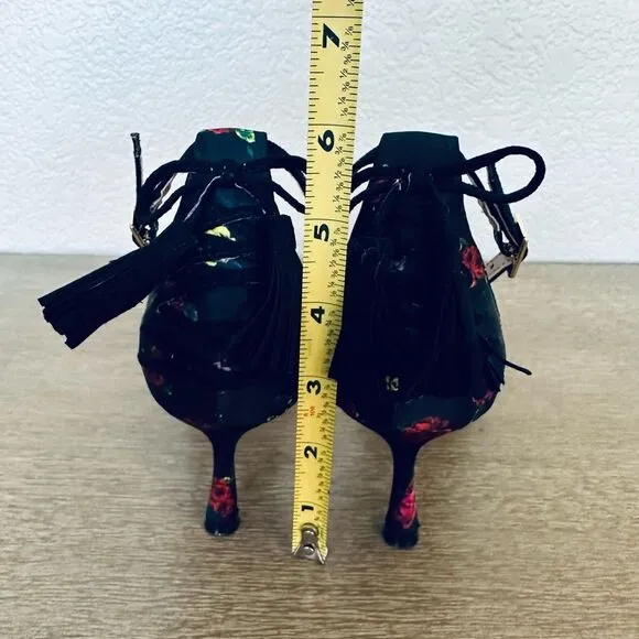 Betsey Johnson Black Velvet Floral Rose Corset Kitten Heels 7.5