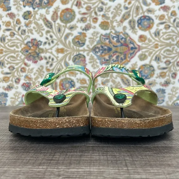 Birkenstock Papillo Green/Pink Gizeh Paisley Buckle Thong Sandals Bohemian 7