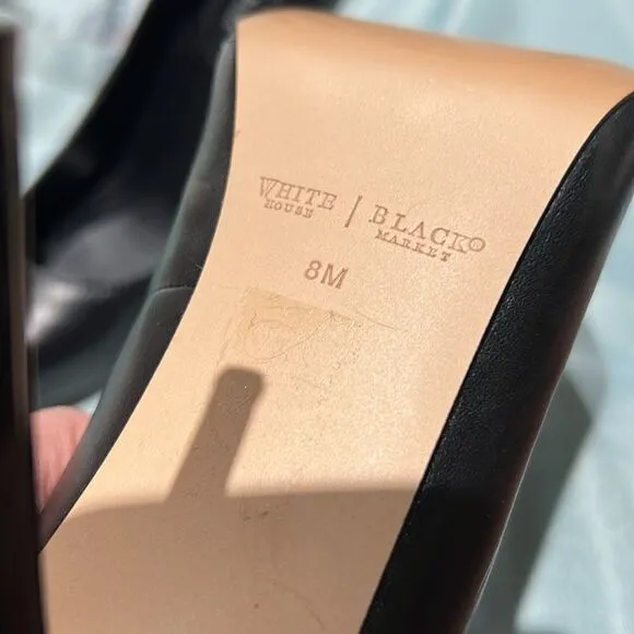 Black Pointed Toe Leather Heels Size 8 B88