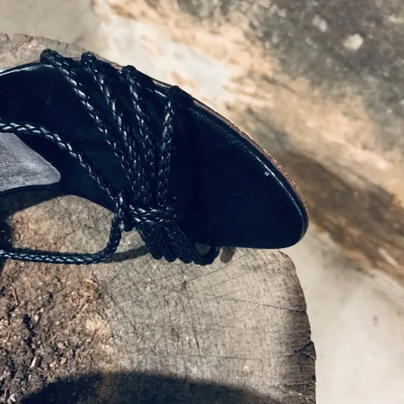 black strappy heels braided strap sandals Claudia Ciuti