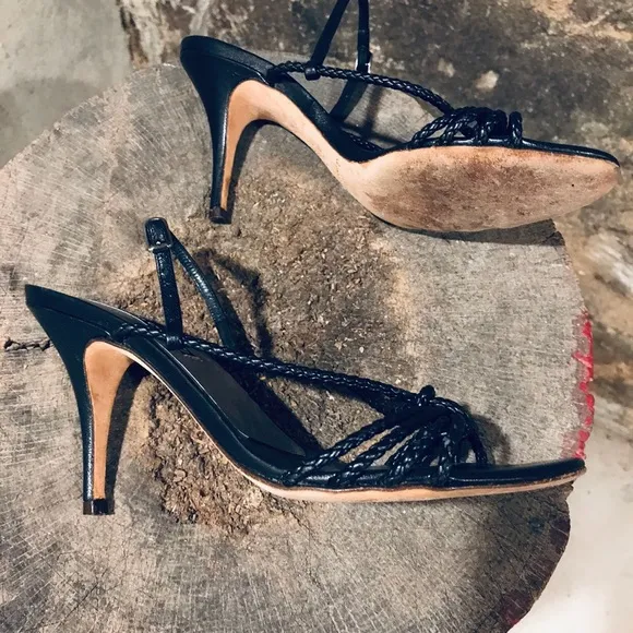 black strappy heels braided strap sandals Claudia Ciuti