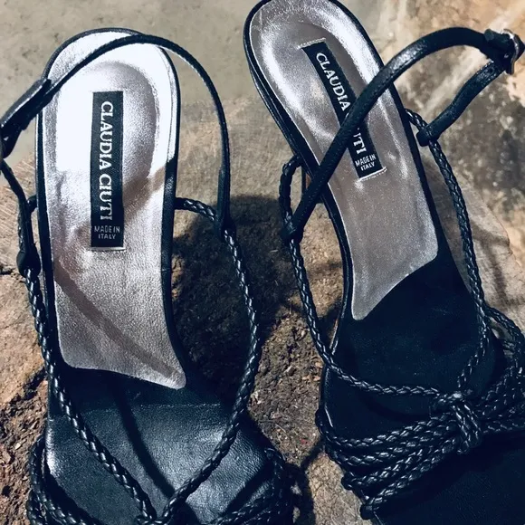 black strappy heels braided strap sandals Claudia Ciuti