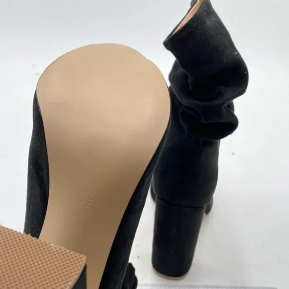 Black Suede Peep Toe Slouch Ankle Boots Chunky Heels Party Prom Dress Shoes