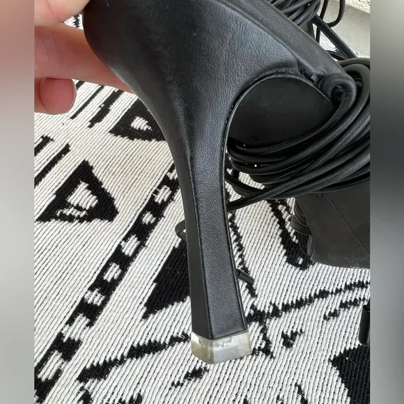 Black Suede Studio Black lace up square toe Strappy Sandal heels Size 37.5 (7.5)