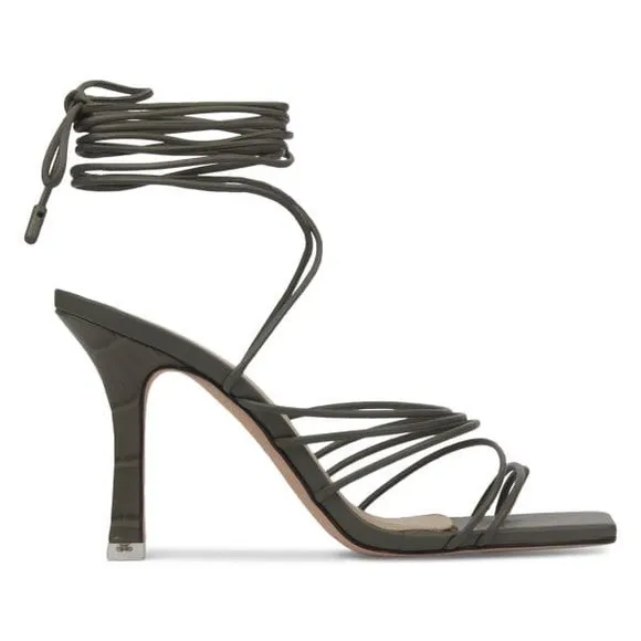 Black Suede Studio Black lace up square toe Strappy Sandal heels Size 37.5 (7.5)