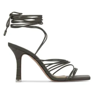 Black Suede Studio Black lace up square toe Strappy Sandal heels Size 37.5 (7.5)