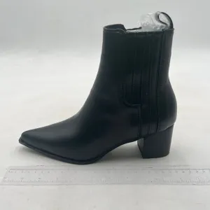 Black Women Vegan Leather Pointed Toe Block Heel Ankle Boot Dress Shoes