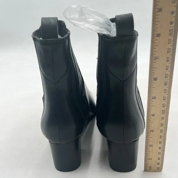 Black Women Vegan Leather Pointed Toe Block Heel Ankle Boot Dress Shoes