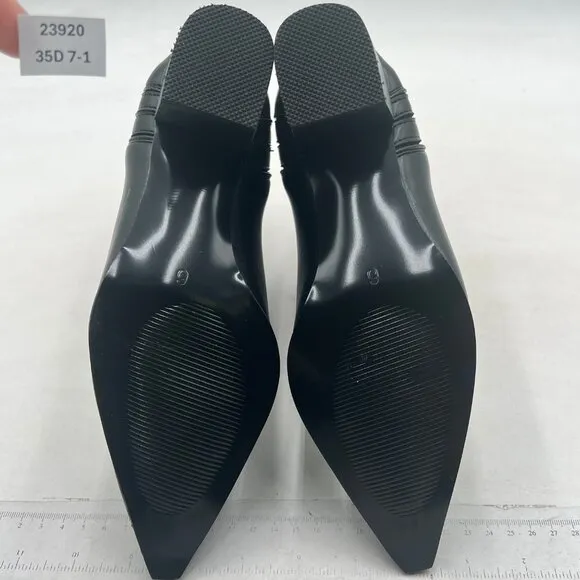Black Women Vegan Leather Pointed Toe Block Heel Ankle Boot Dress Shoes