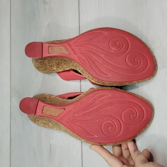 Born Women Driller Cork Pink Wedge Leather Sandals shoes sz 9
