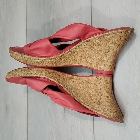 Born Women Driller Cork Pink Wedge Leather Sandals shoes sz 9