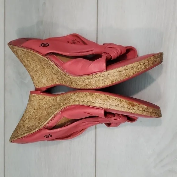 Born Women Driller Cork Pink Wedge Leather Sandals shoes sz 9