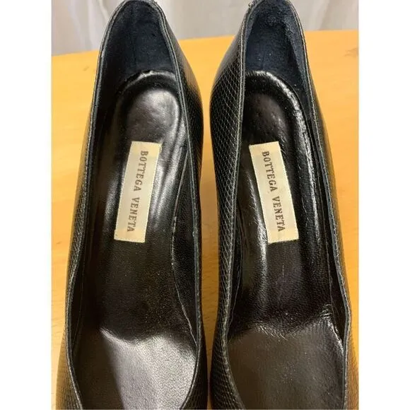 BOTTEGA VENETA Black Leather Snakeskin sexy Heels Pumps Shoes 8 AA W/ bag