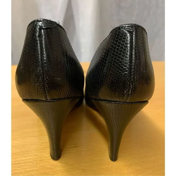 BOTTEGA VENETA Black Leather Snakeskin sexy Heels Pumps Shoes 8 AA W/ bag