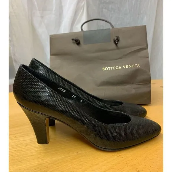 BOTTEGA VENETA Black Leather Snakeskin sexy Heels Pumps Shoes 8 AA W/ bag