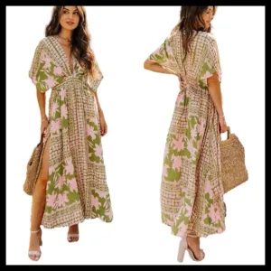 BOUTIQUE Tropical Boho Maxi Dress With Slits