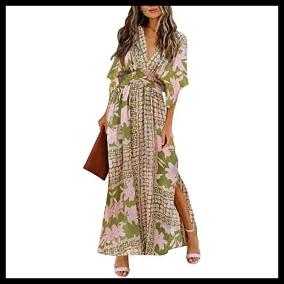 BOUTIQUE Tropical Boho Maxi Dress With Slits
