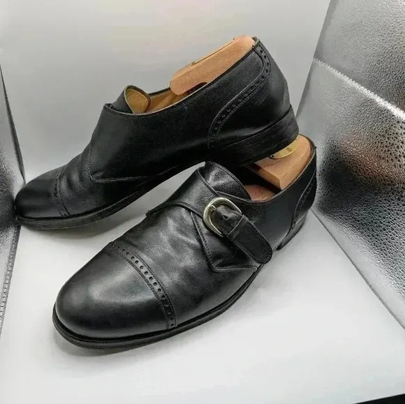 Bragano by Cole Haan Black Monk Strap Dress Shoes 8 Buckle Formal Slip On