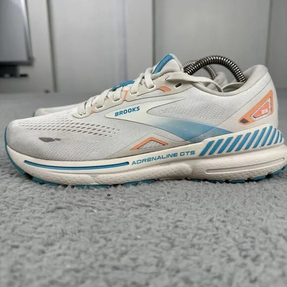 Brooks Adrenaline GTS 23 Shoes Women Size 9.5 B White Blue‎ Sneaker 1203811B152