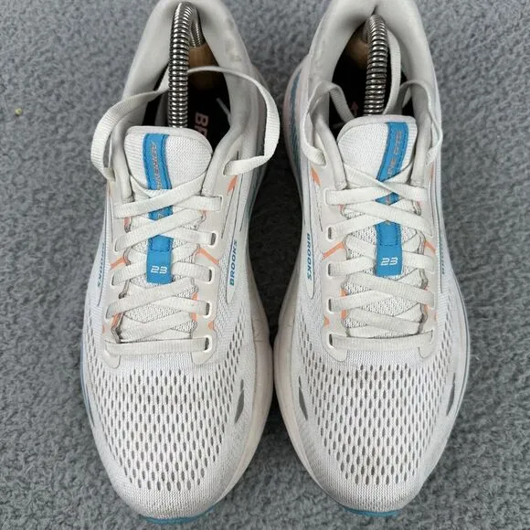 Brooks Adrenaline GTS 23 Shoes Women Size 9.5 B White Blue‎ Sneaker 1203811B152