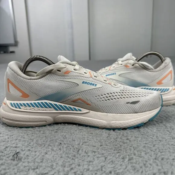 Brooks Adrenaline GTS 23 Shoes Women Size 9.5 B White Blue‎ Sneaker 1203811B152