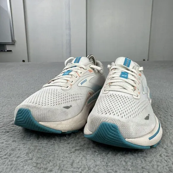 Brooks Adrenaline GTS 23 Shoes Women Size 9.5 B White Blue‎ Sneaker 1203811B152