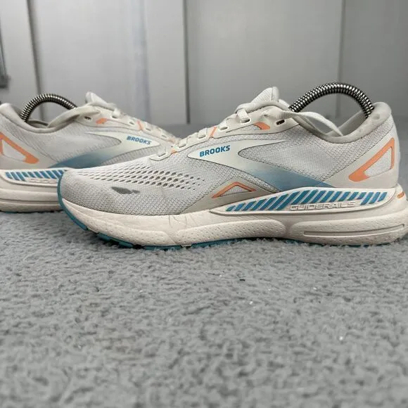 Brooks Adrenaline GTS 23 Shoes Women Size 9.5 B White Blue‎ Sneaker 1203811B152