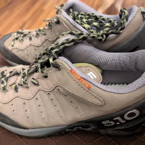 Brown Five Ten Brand Men's Size Ten Hiking Shoes with Black and Yellow Laces