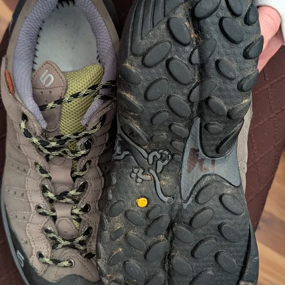 Brown Five Ten Brand Men's Size Ten Hiking Shoes with Black and Yellow Laces