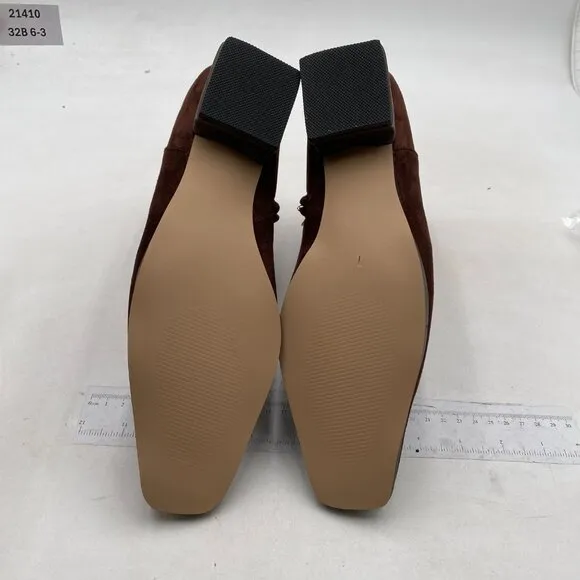 Brown Square Toe Low Chunky Heels Side Zipper Ankle Boots Formal Business Office