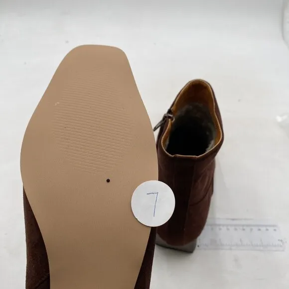 Brown Square Toe Low Chunky Heels Side Zipper Ankle Boots Formal Business Office