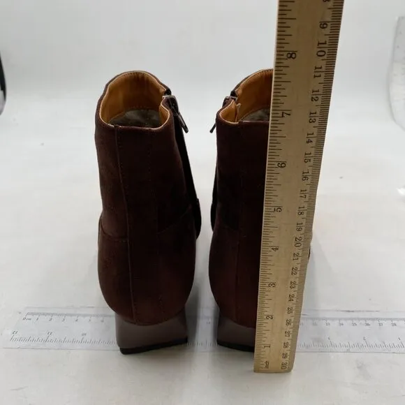 Brown Square Toe Low Chunky Heels Side Zipper Ankle Boots Formal Business Office