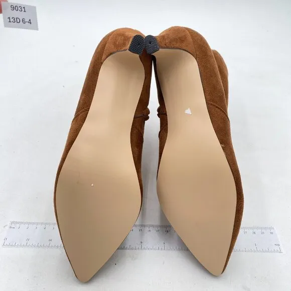 Brown Suede Kitten Heel Ankle Boots Pointed Closed Toe Side Zipper Party Shoes