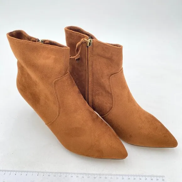 Brown Suede Kitten Heel Ankle Boots Pointed Closed Toe Side Zipper Party Shoes