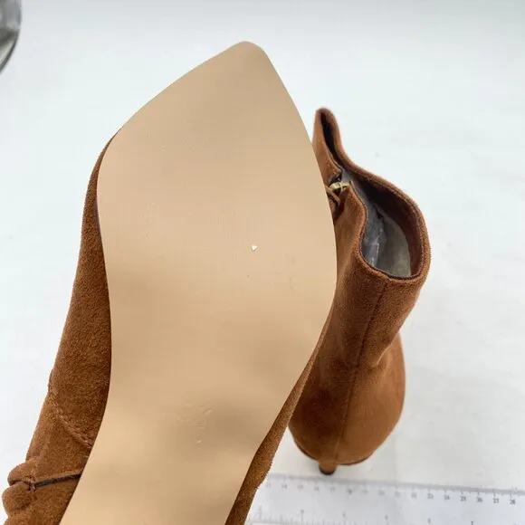 Brown Suede Kitten Heel Ankle Boots Pointed Closed Toe Side Zipper Party Shoes