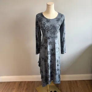 Bryn Walker, Women's 3/4 Sleeve Blue &amp; Black Floral Long Swing Dress, SZ S