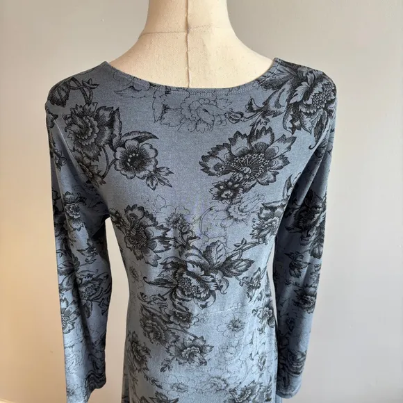 Bryn Walker, Women's 3/4 Sleeve Blue &amp; Black Floral Long Swing Dress, SZ S