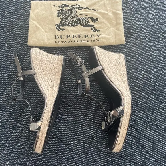 Burberry Metallic Wedge Shoes with Strappy Design