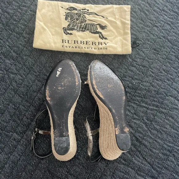 Burberry Metallic Wedge Shoes with Strappy Design