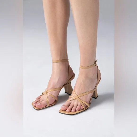 BY FAR KERSTI NUDE LEATHER Strappy Sandals
