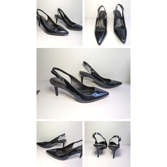 Calvin Klein Size 7 GIOVANNA Blue Patent Leather Slings Pumps Heels Womens Shoes